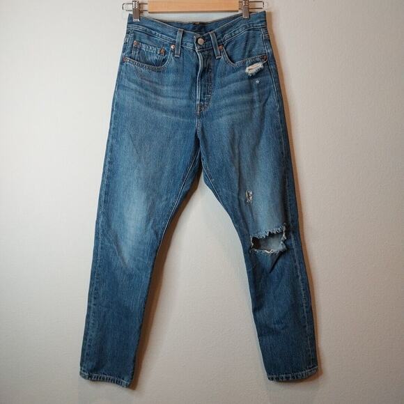 Levi's Jeans 501 Big E Buttonfly Distressed Women's Blue Denim Pants Size 27‎ - Picture 1 of 9